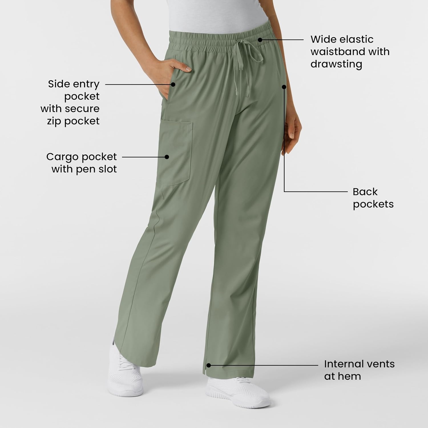 image:imageWINK Scrubs for Women Boundless Bootcut Pants with Drawstring and 6 PocketsSage