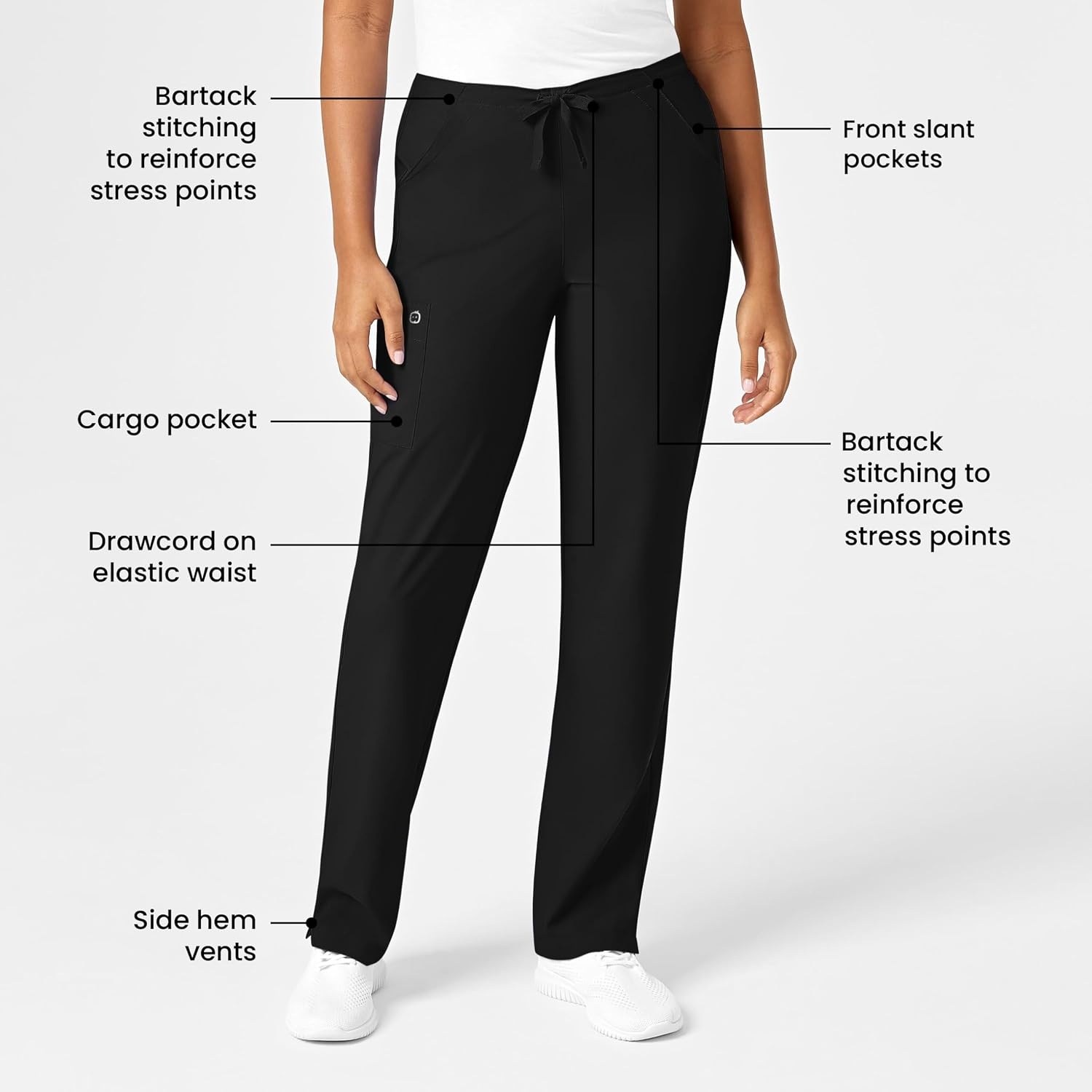 image:imageWINK W123 Womens Drawstring Scrub PantBlack