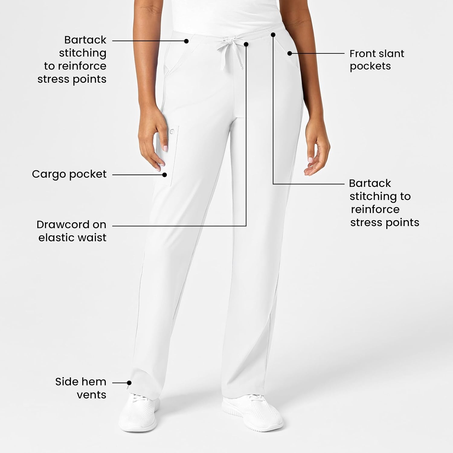 image:imageWINK W123 Womens Drawstring Scrub PantWhite