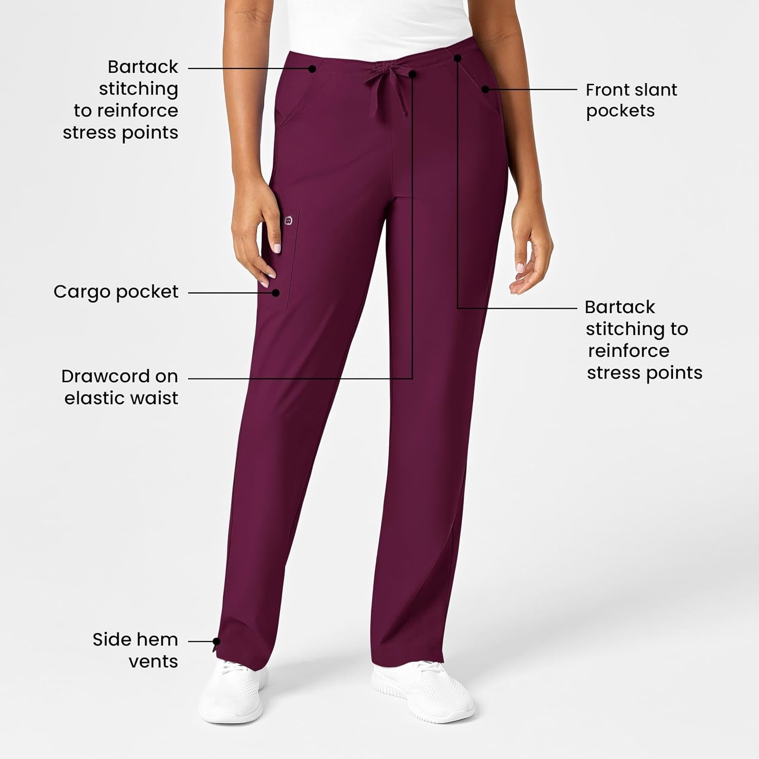 image:imageWINK W123 Womens Drawstring Scrub PantWine