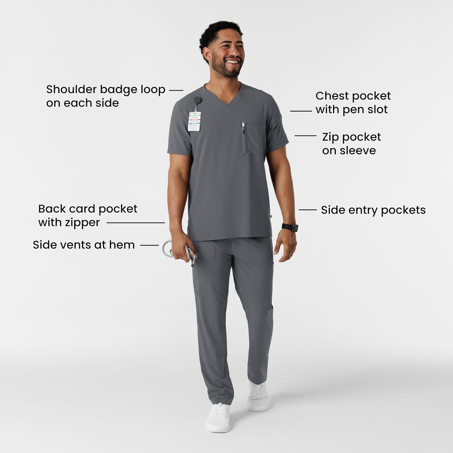 image:imageWink Renew Mens VNeck 5 Pocket Scrub Top Pewter XL