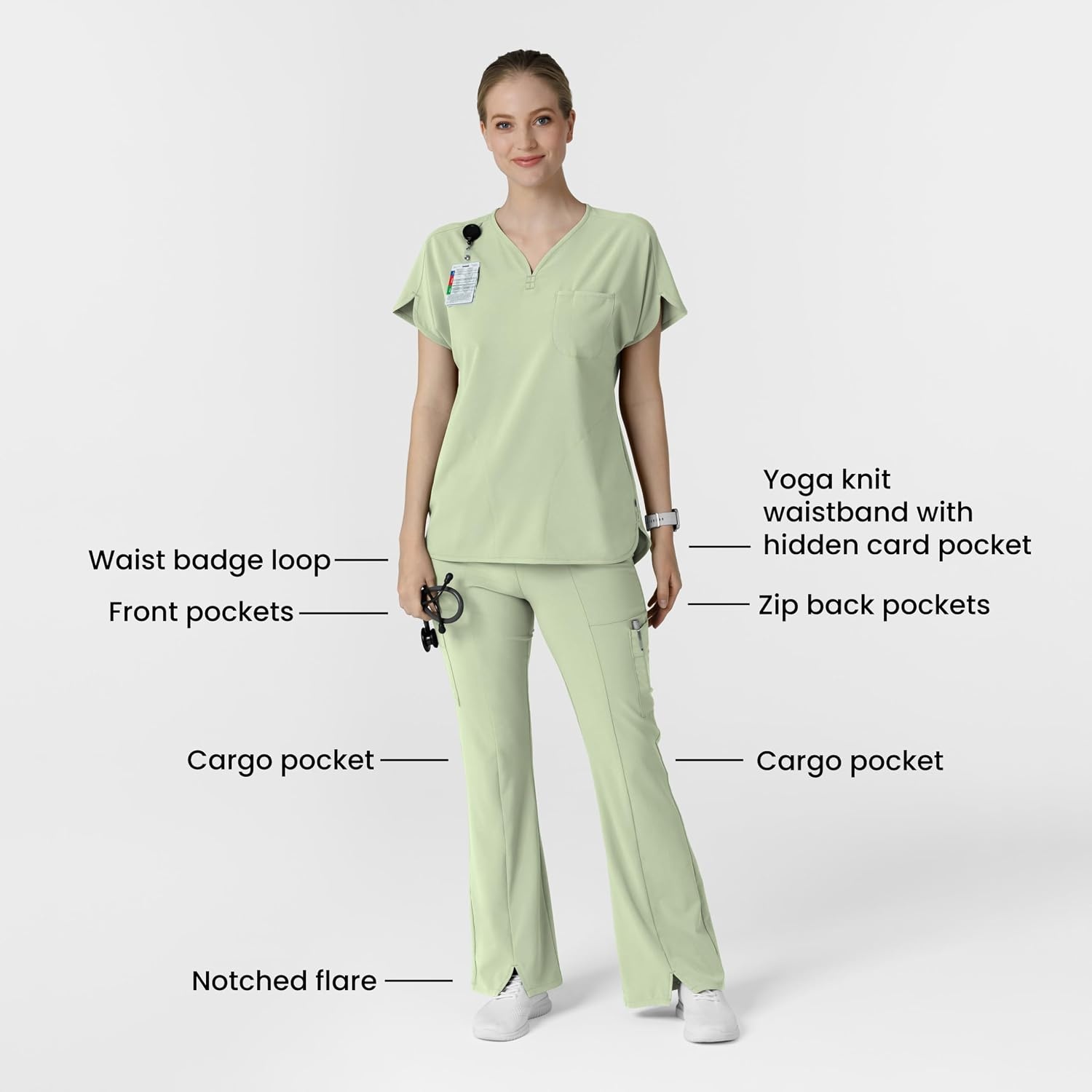 image:imageWink Scrubs for Women Renew Cargo Flare Pants with 7 PocketsFresh Mint