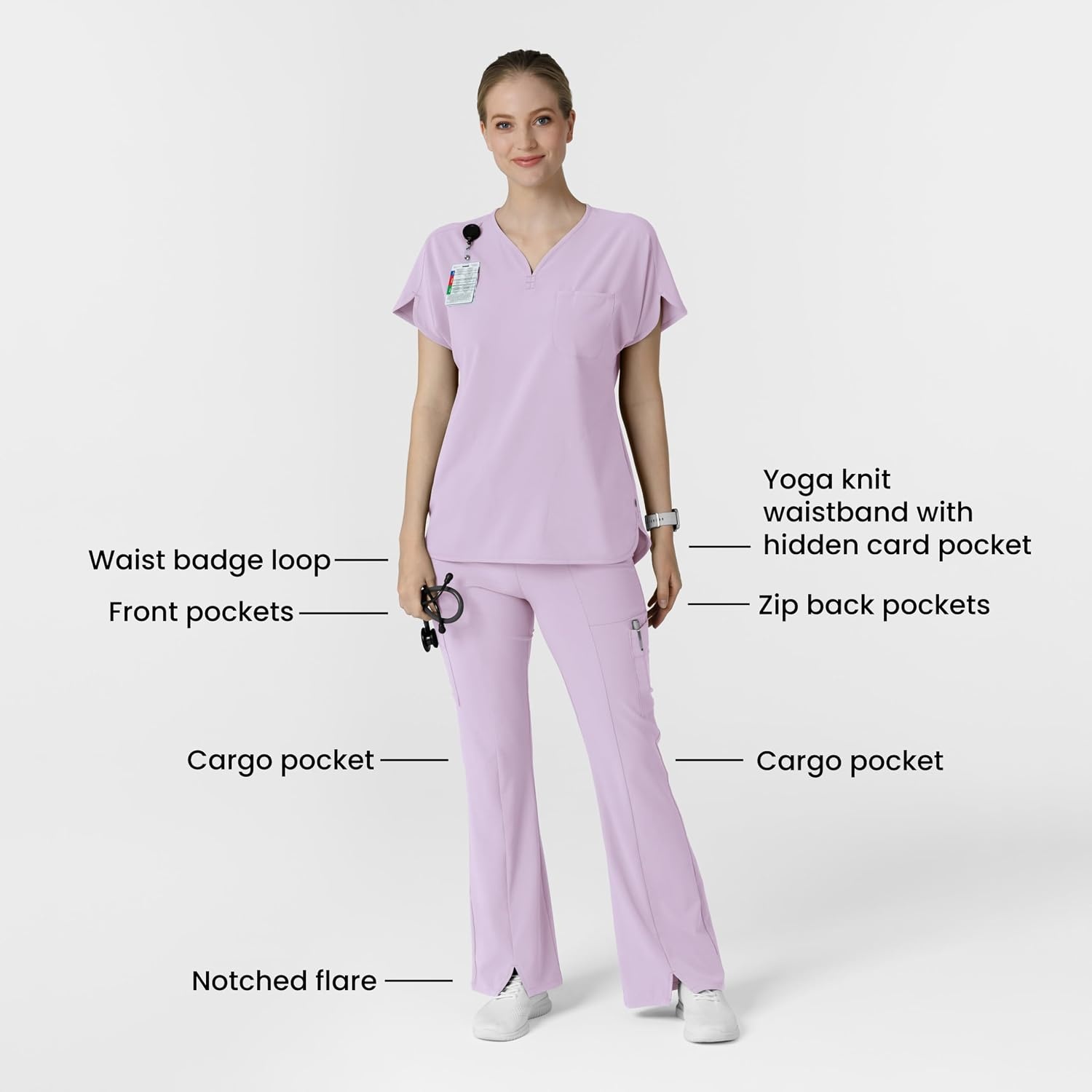 image:imageWink Scrubs for Women Renew Cargo Flare Pants with 7 PocketsPastel Lilac