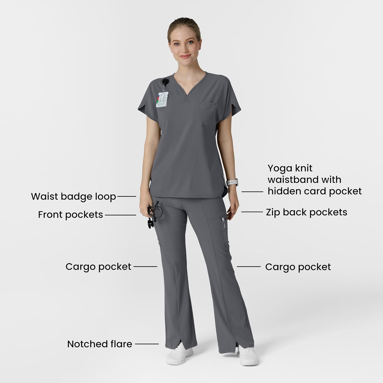 image:imageWink Scrubs for Women Renew Cargo Flare Pants with 7 PocketsPewter