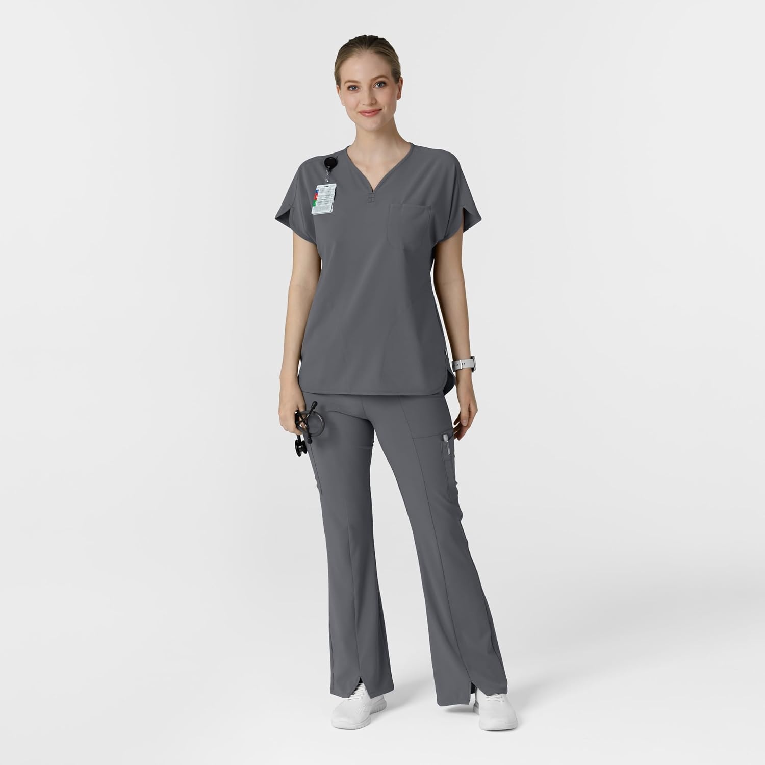 image:imageWink Scrubs for Women Renew Cargo Flare Pants with 7 PocketsPewter