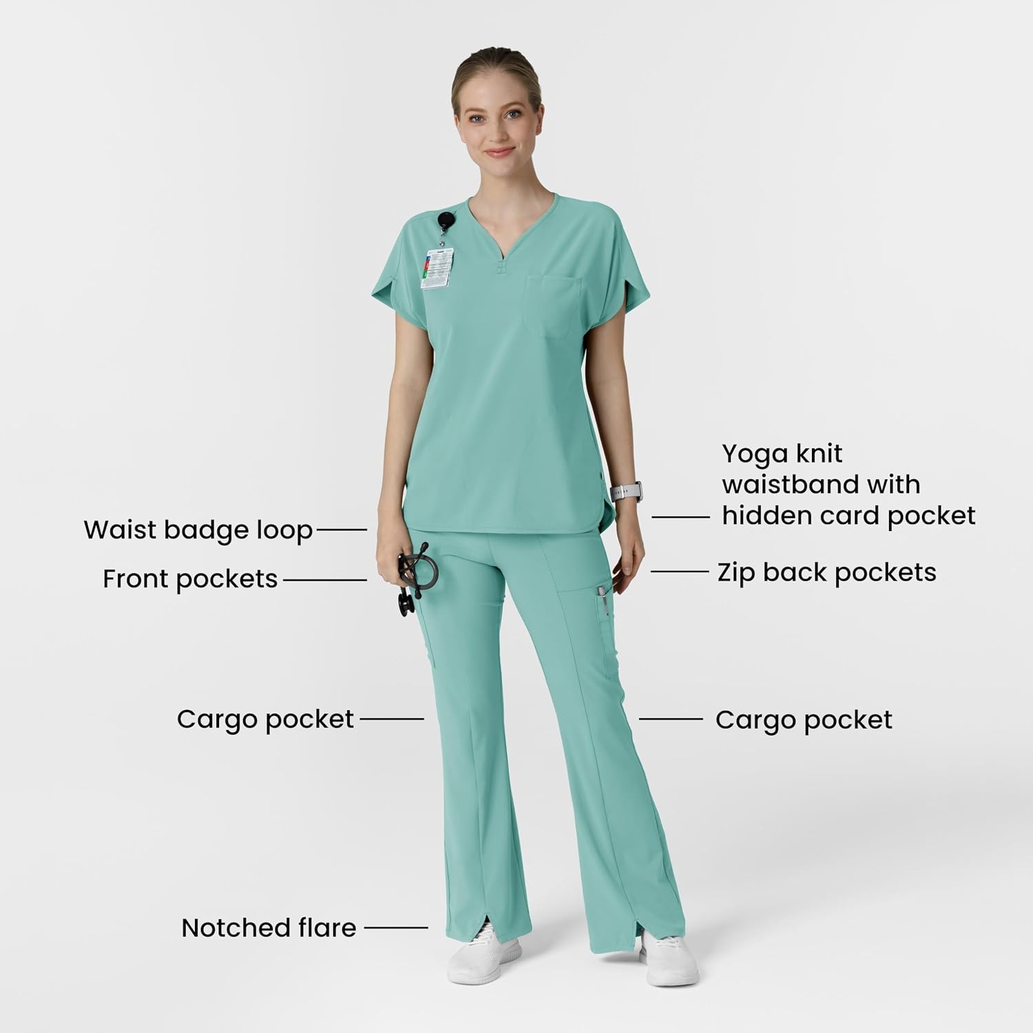 image:imageWink Scrubs for Women Renew Cargo Flare Pants with 7 PocketsTurquoise