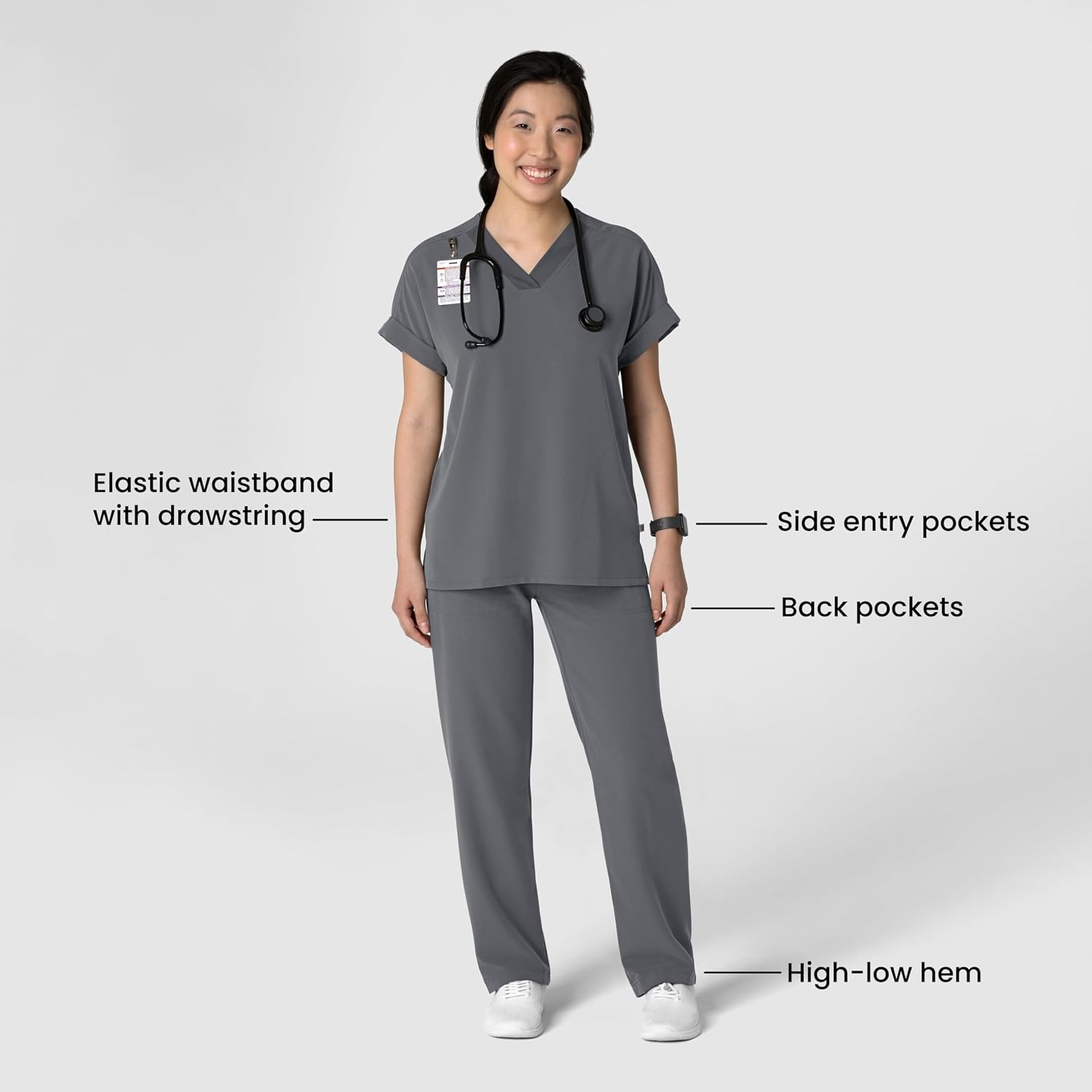 image:imageWink Womens Womens Stovepipe HighLow Hem Scrub PantPewter