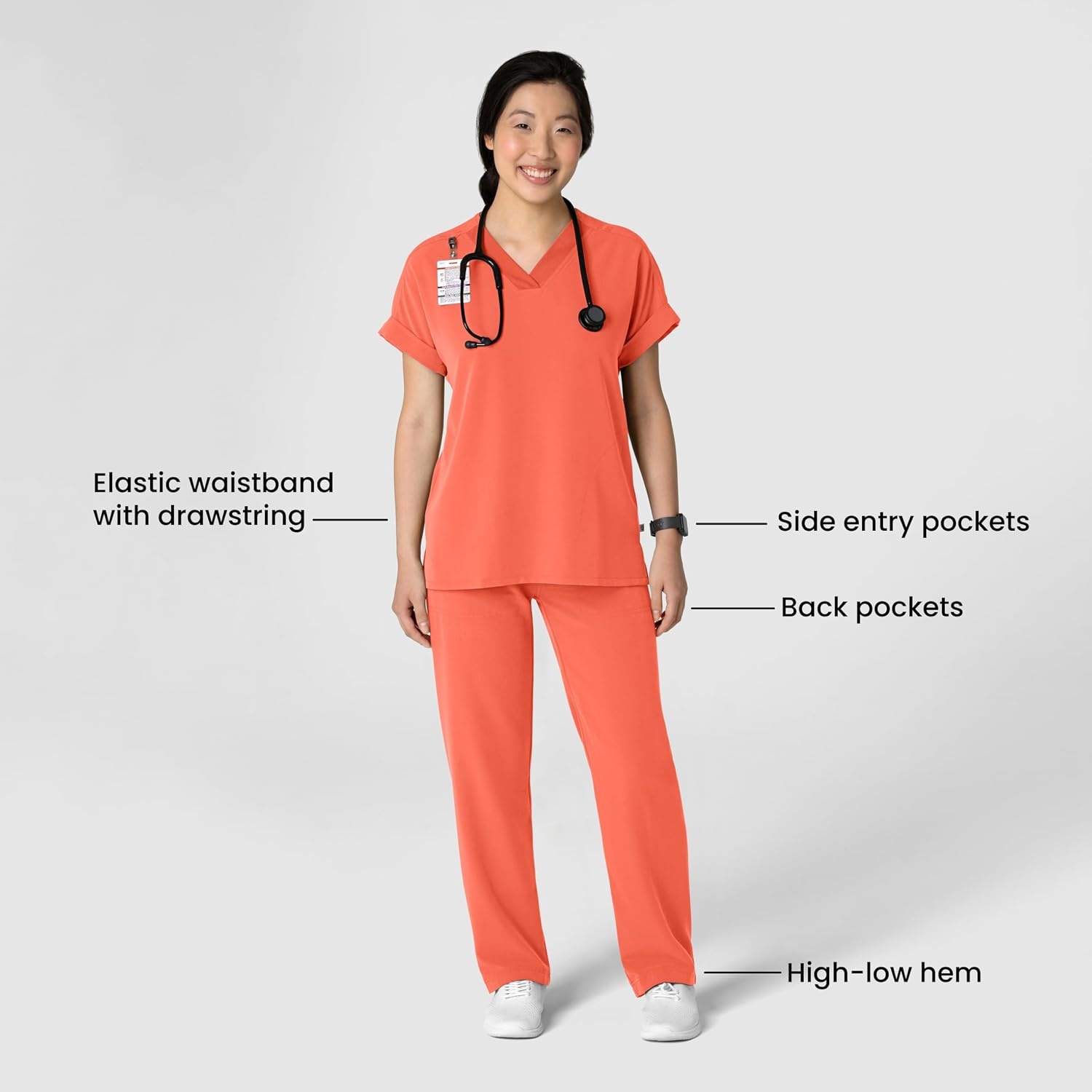 image:imageWink Womens Womens Stovepipe HighLow Hem Scrub PantSugar Coral
