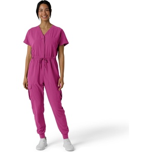 WINK RENEW Women’s Cargo Jogger Scrub Jumpsuit(Raspberry)
