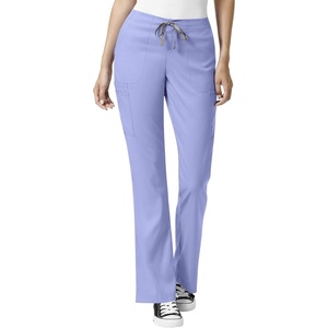 WonderWink Womens Moderate Flare Leg Cargo Medical Scrubs Pants, Ceil Blue, Large Petite US