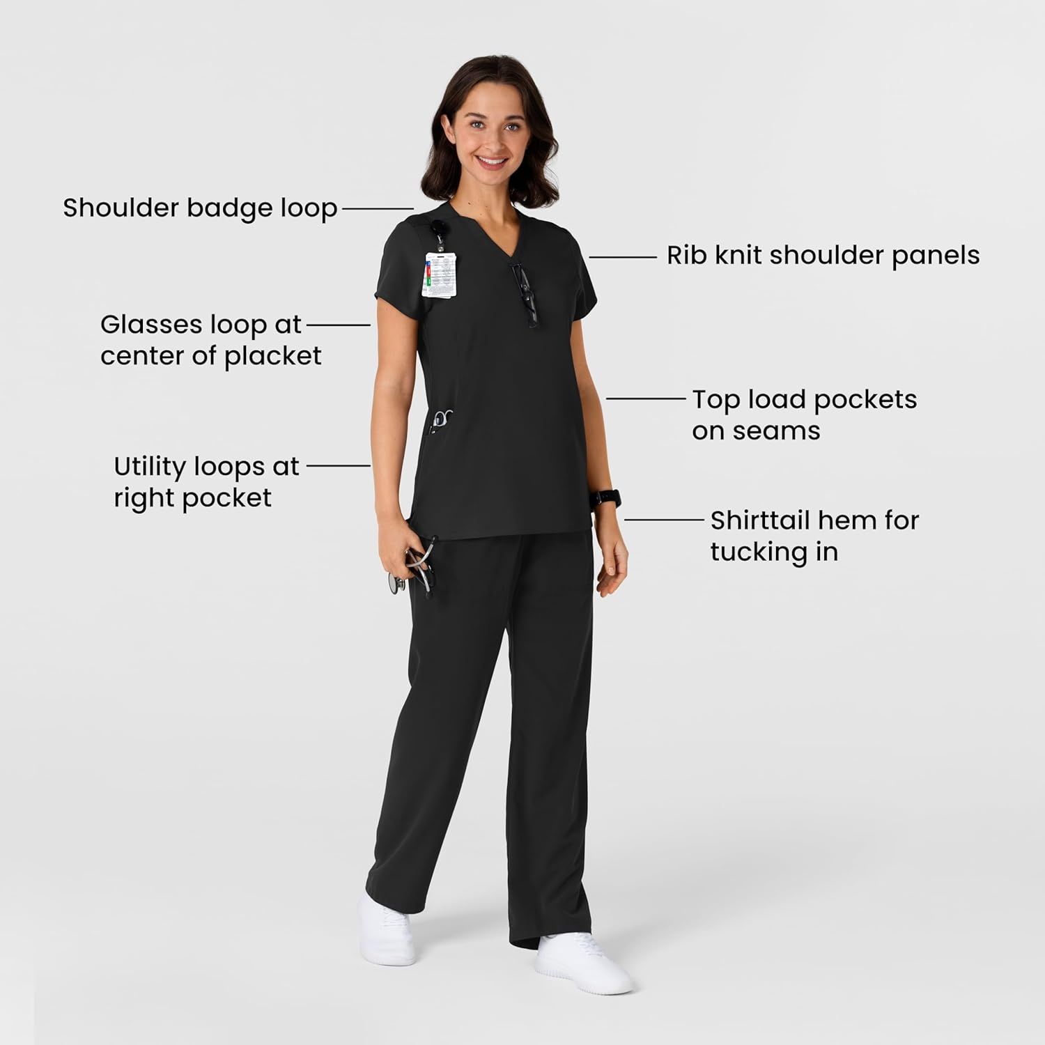 image:imageWink Nova Womens FlexnReach Shoulder Panel VNeck Scrub TopBlack