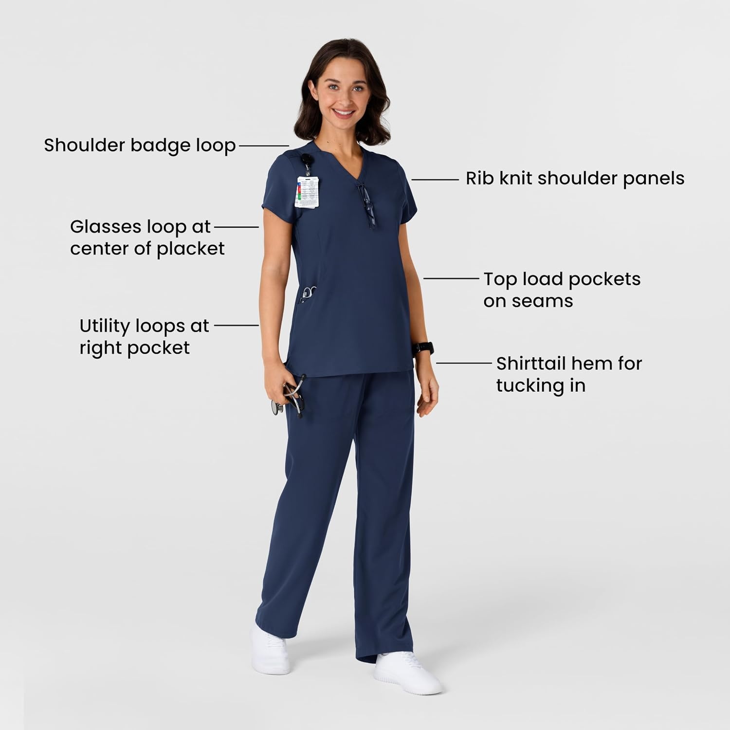 image:imageWink Nova Womens FlexnReach Shoulder Panel VNeck Scrub TopNavy