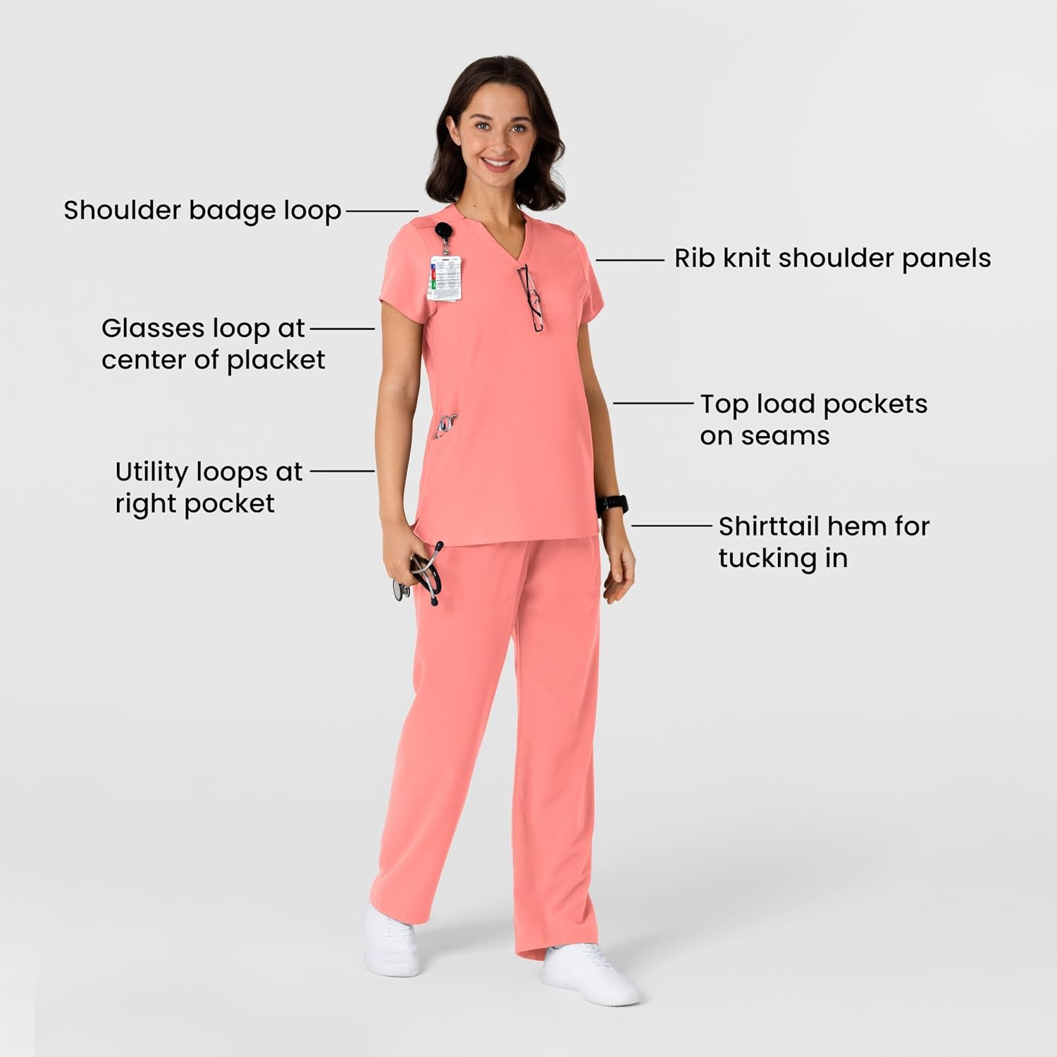 image:imageWink Nova Womens FlexnReach Shoulder Panel VNeck Scrub TopParadise Pink