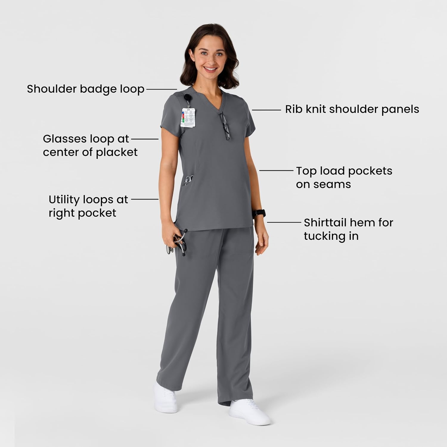 image:imageWink Nova Womens FlexnReach Shoulder Panel VNeck Scrub TopPewter