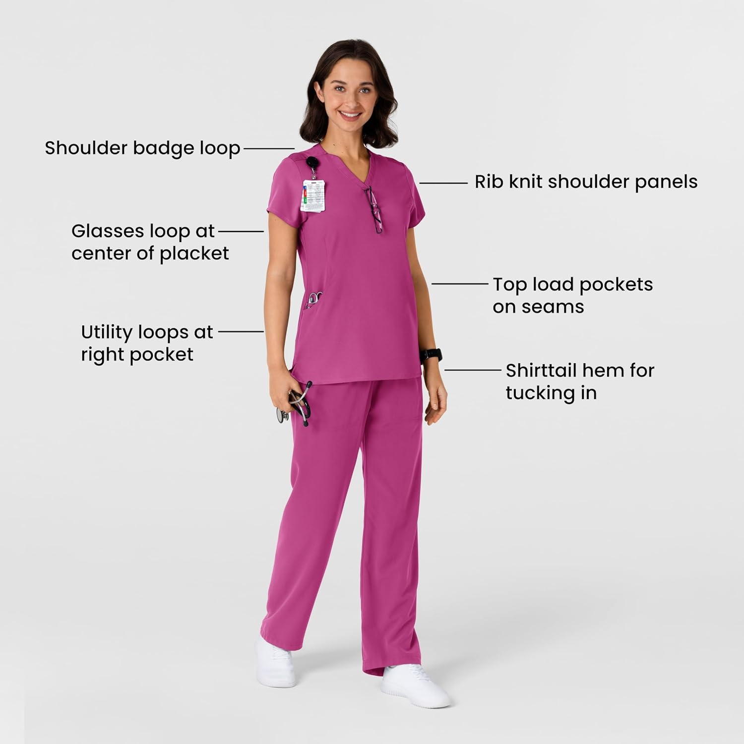 image:imageWink Nova Womens FlexnReach Shoulder Panel VNeck Scrub TopRaspberry