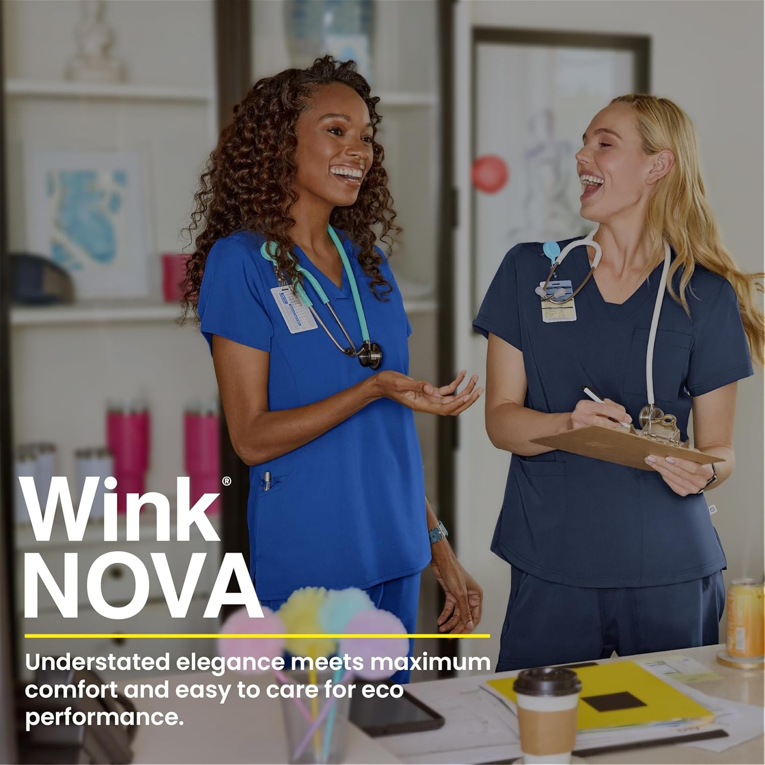 image:imageWink Nova Womens FlexnReach Shoulder Panel VNeck Scrub TopSugar Coral