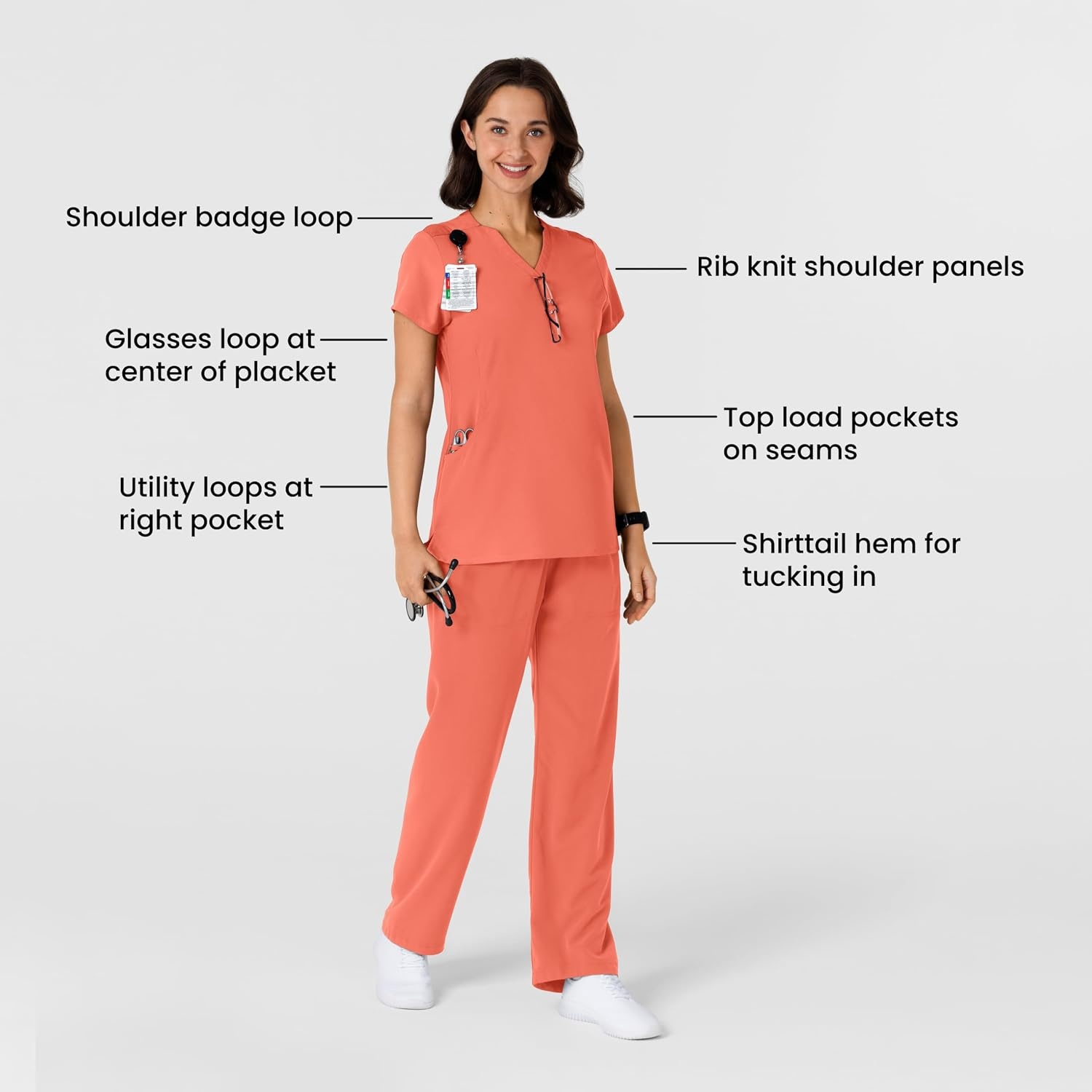 image:imageWink Nova Womens FlexnReach Shoulder Panel VNeck Scrub TopSugar Coral