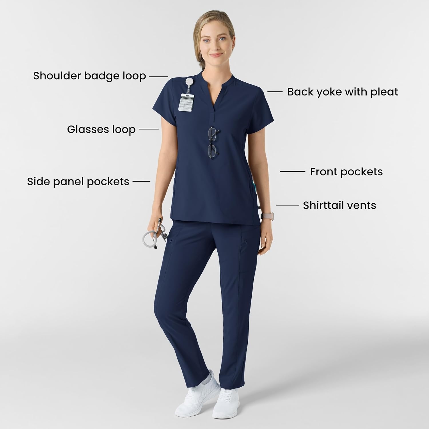 image:imageWink Renew Womens Mandarin Collar Scrub TopNavy