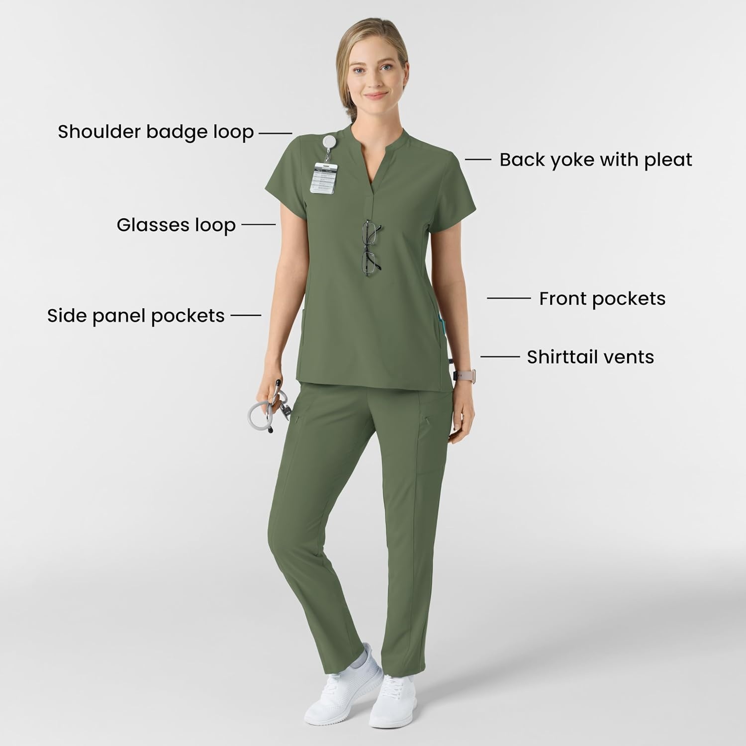 image:imageWink Renew Womens Mandarin Collar Scrub TopOlive