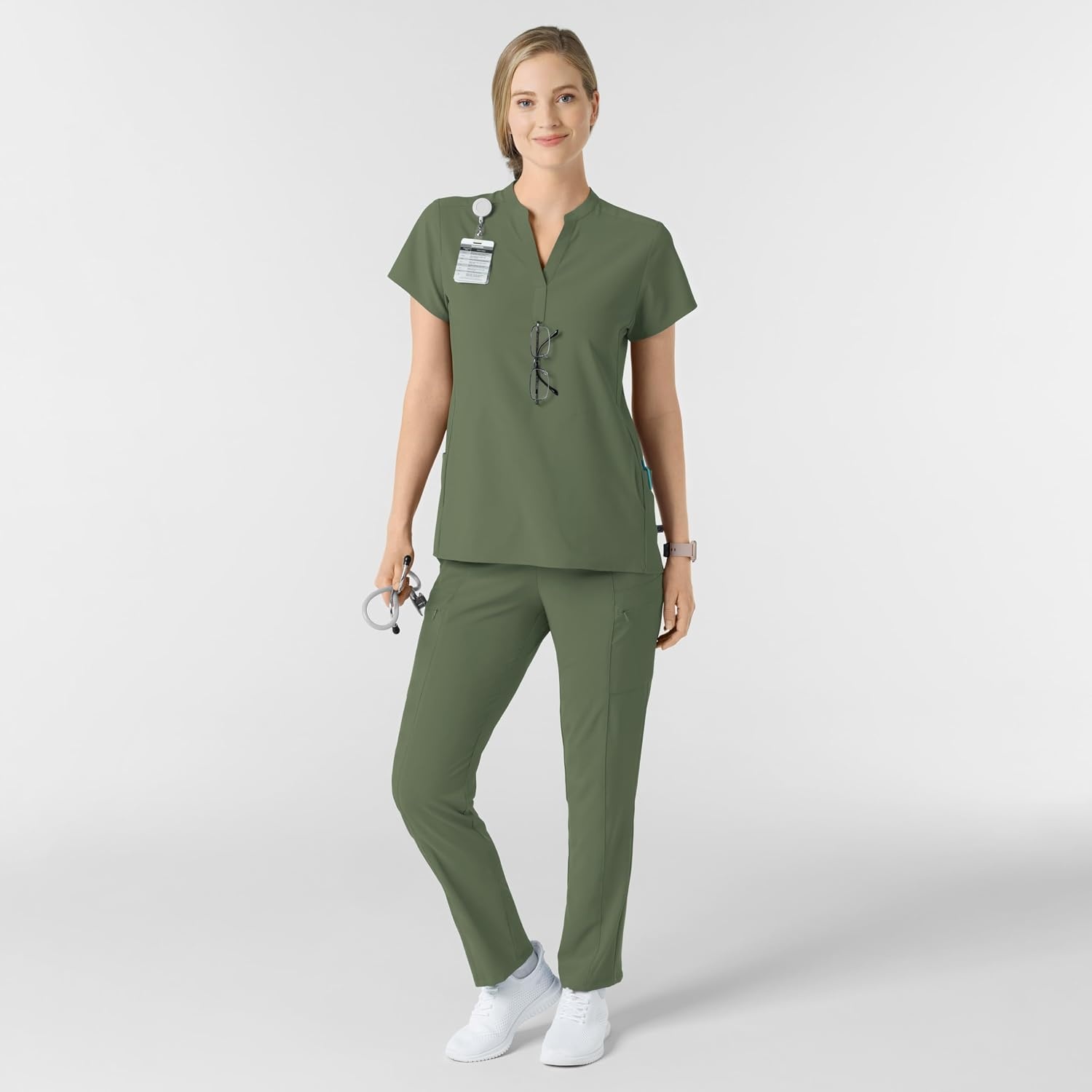 image:imageWink Renew Womens Mandarin Collar Scrub TopOlive