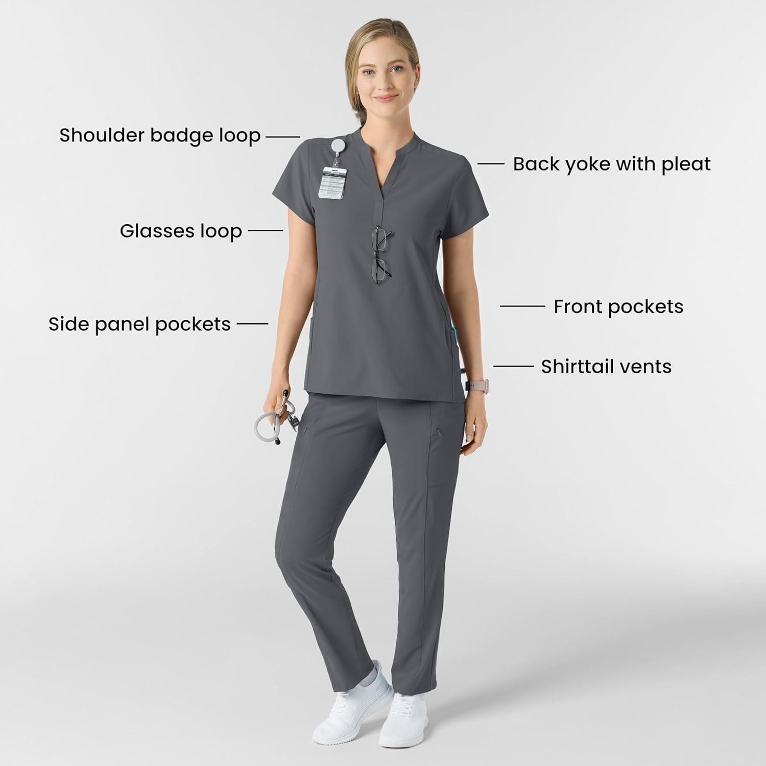image:imageWink Renew Womens Mandarin Collar Scrub TopPewter