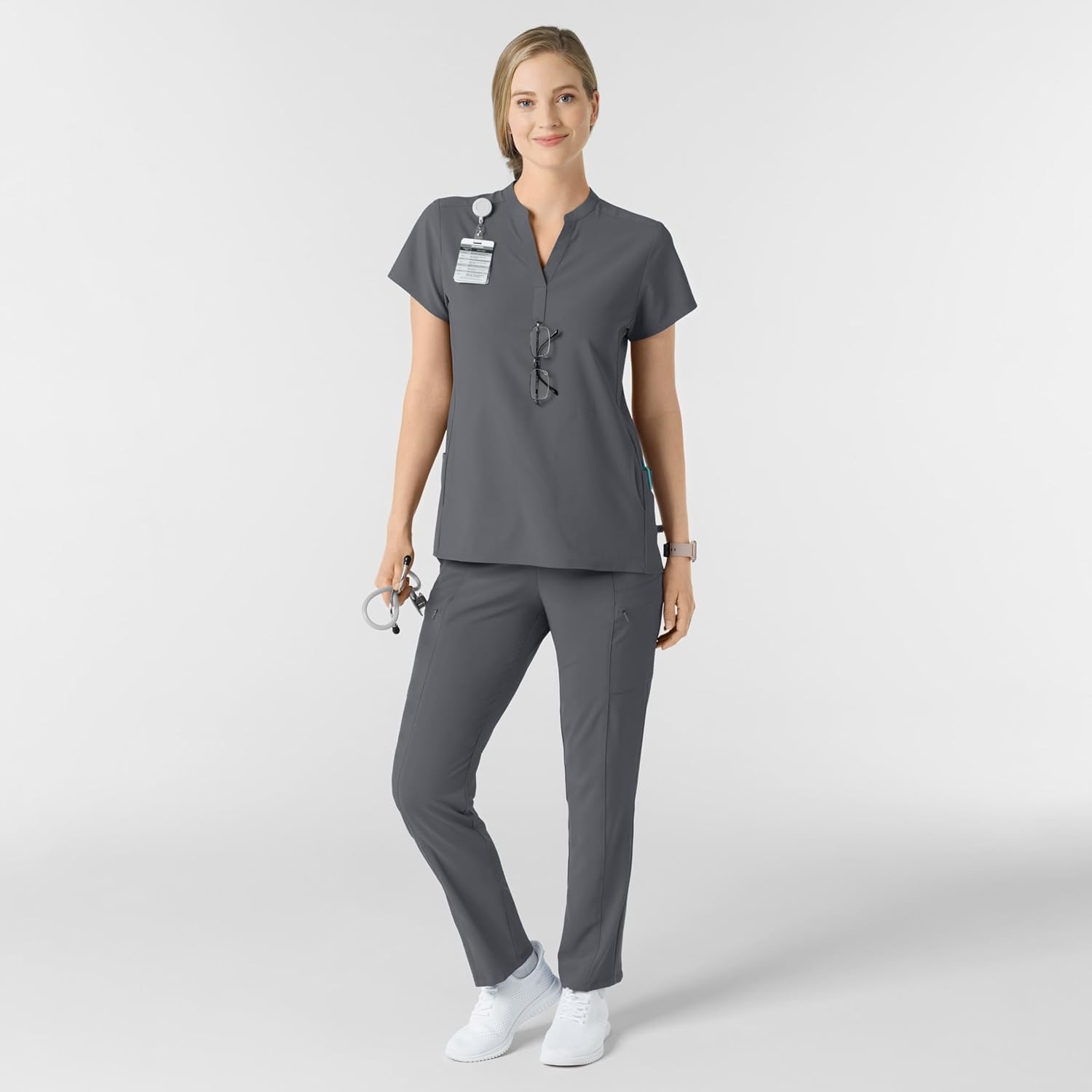 image:imageWink Renew Womens Mandarin Collar Scrub TopPewter