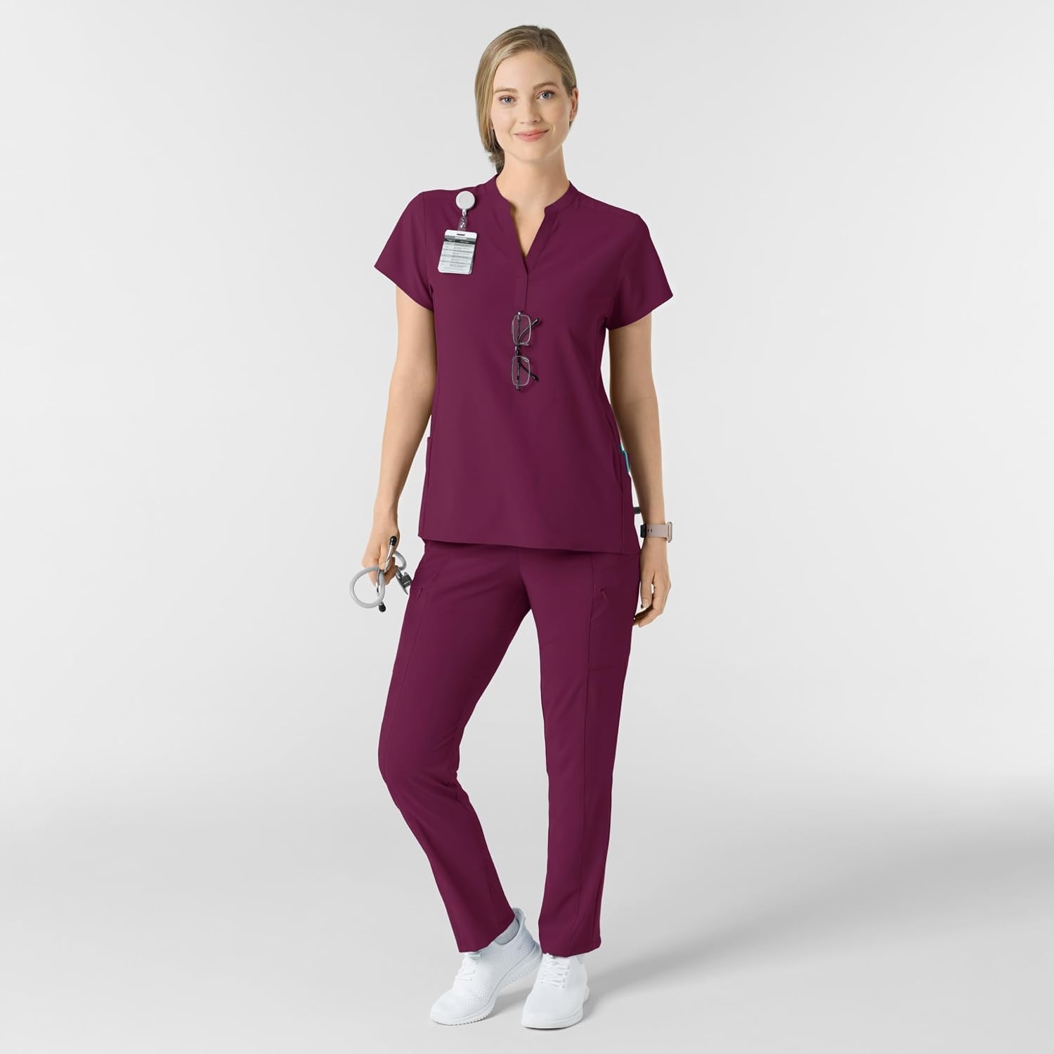image:imageWink Renew Womens Mandarin Collar Scrub TopWine