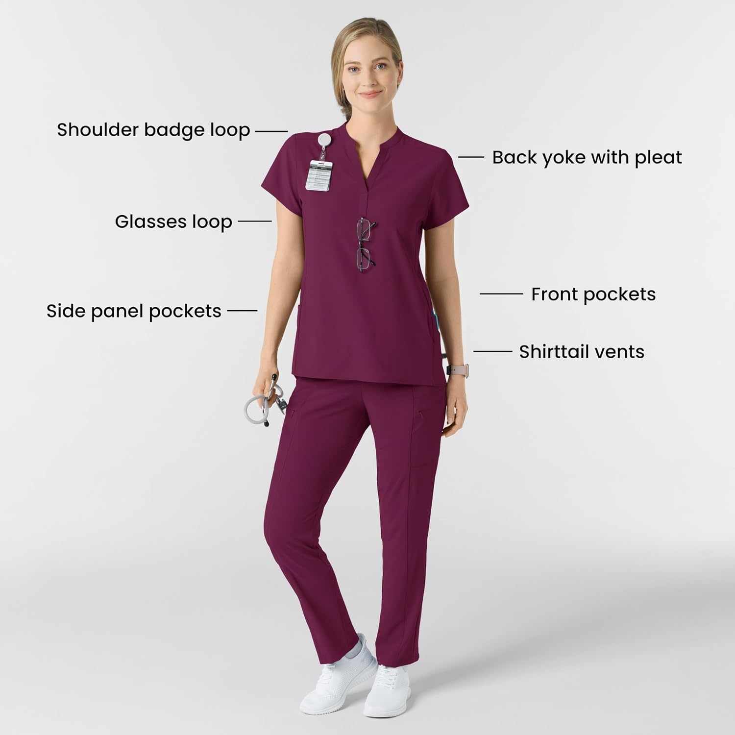 image:imageWink Renew Womens Mandarin Collar Scrub TopWine