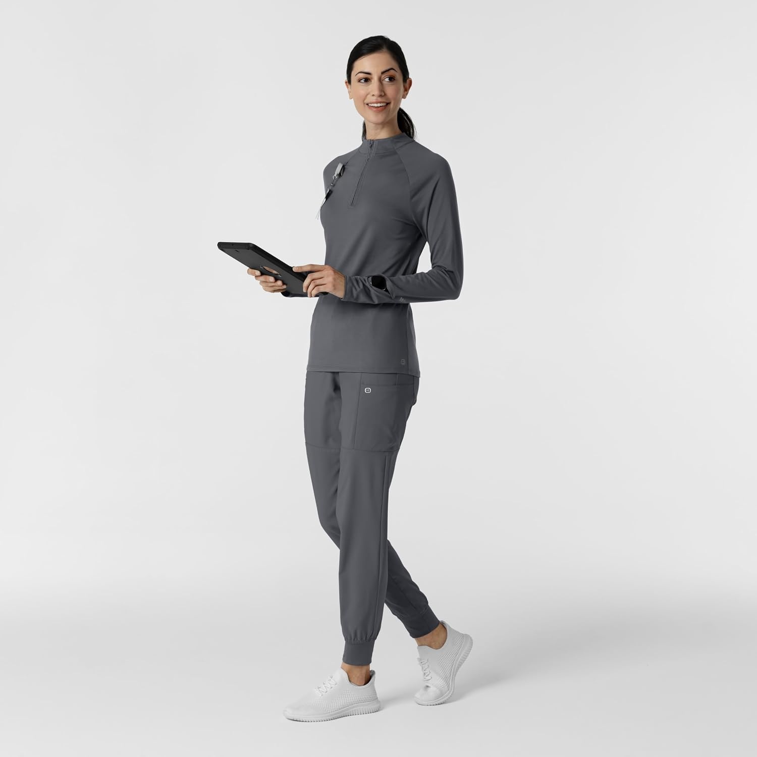 image:imageWINK Layers Womens Watch Window Quarter Zip Scrub TopPewter