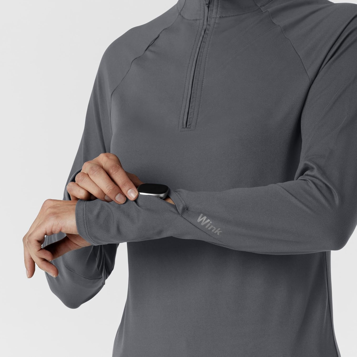 image:imageWINK Layers Womens Watch Window Quarter Zip Scrub TopPewter