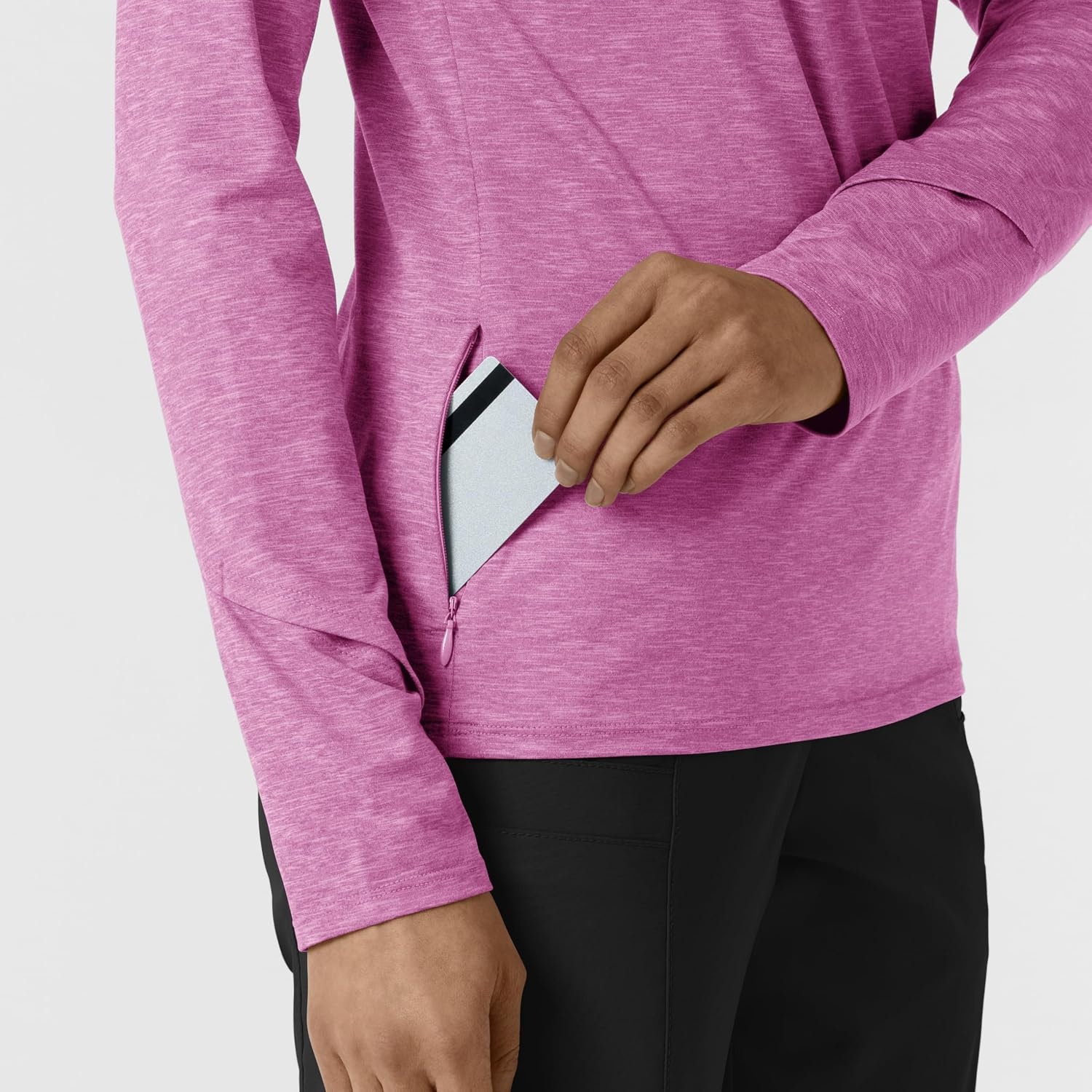 image:imageWINK Layers Womens Watch Window Quarter Zip Scrub TopRaspberry Heather