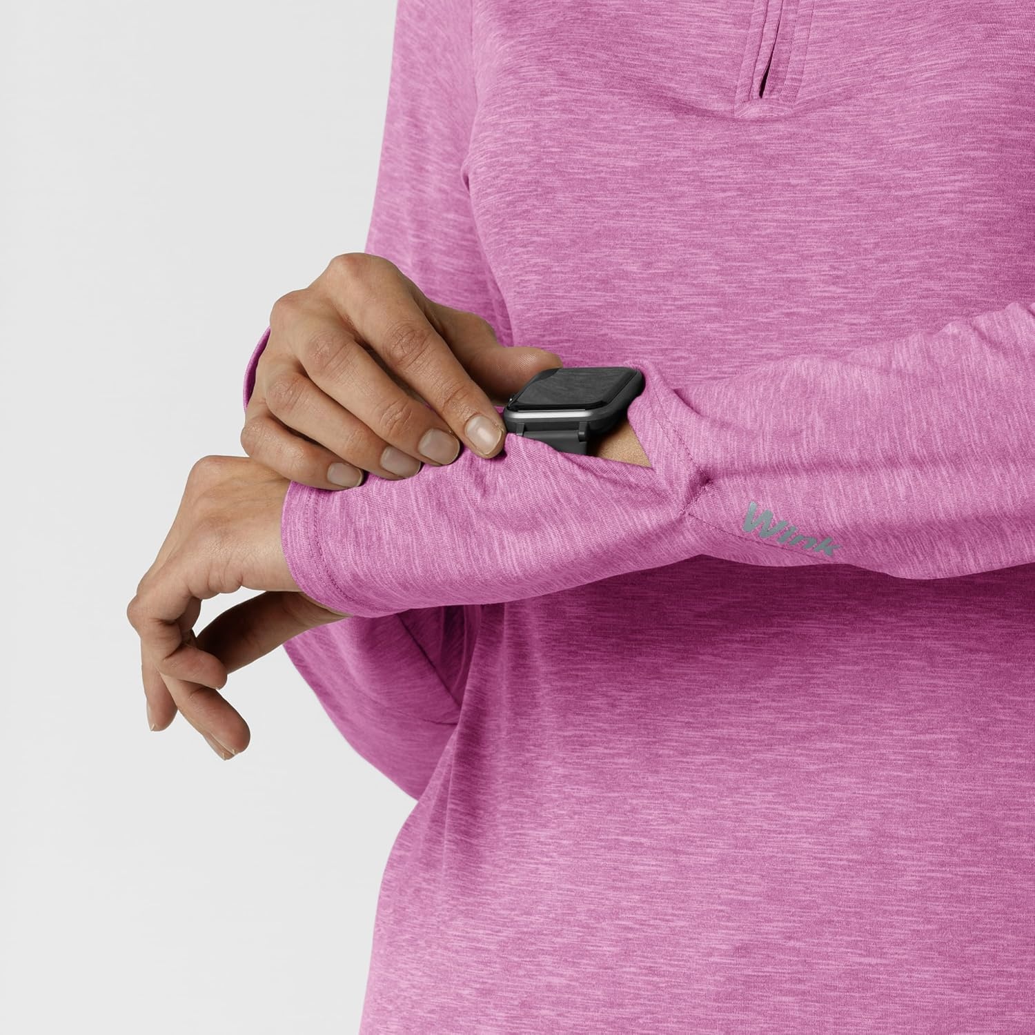 image:imageWINK Layers Womens Watch Window Quarter Zip Scrub TopRaspberry Heather