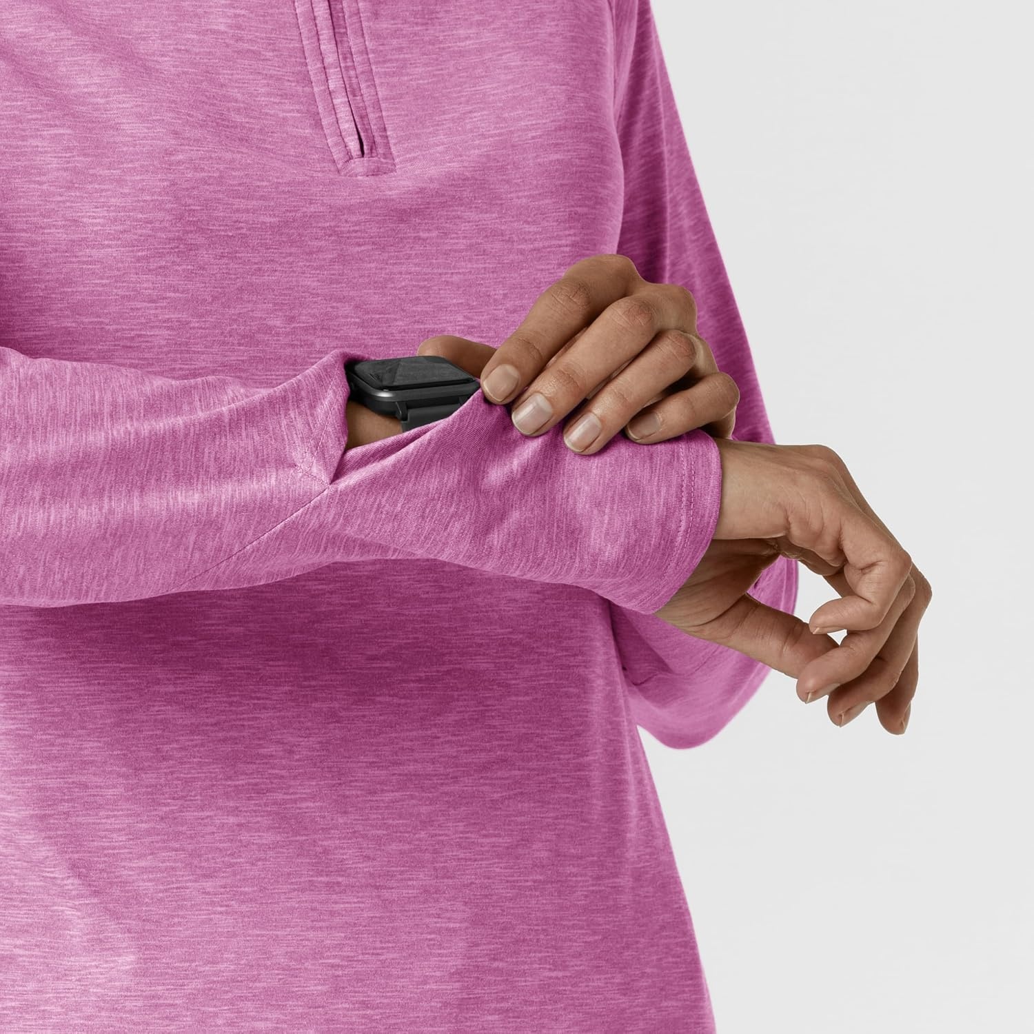 image:imageWINK Layers Womens Watch Window Quarter Zip Scrub TopRaspberry Heather