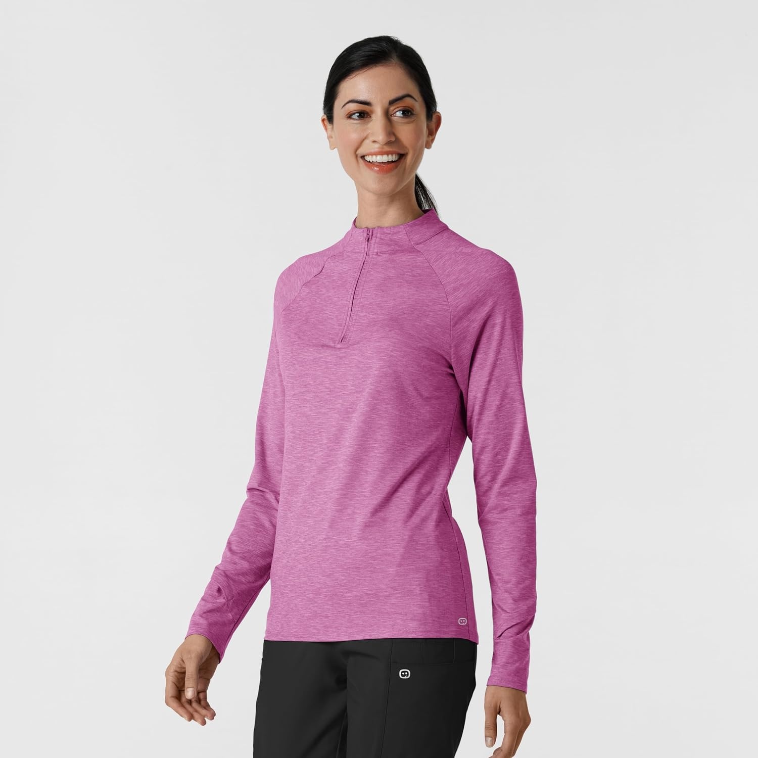 image:imageWINK Layers Womens Watch Window Quarter Zip Scrub TopRaspberry Heather