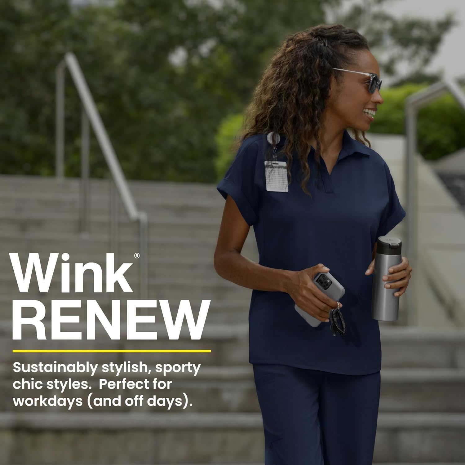 image:imageWINK Renew Womens FlexnReach Collared Scrub TopBlack