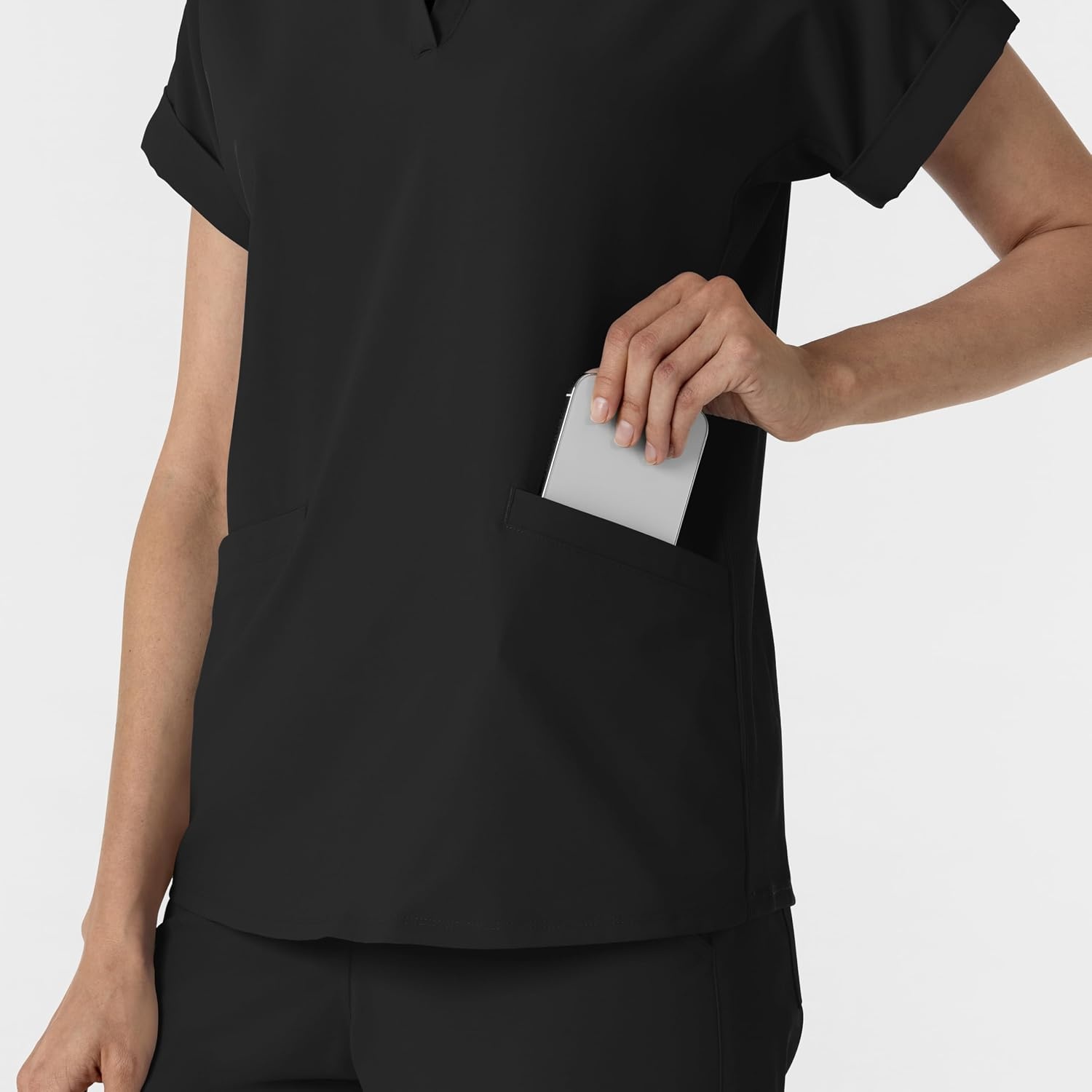 image:imageWINK Renew Womens FlexnReach Collared Scrub TopBlack