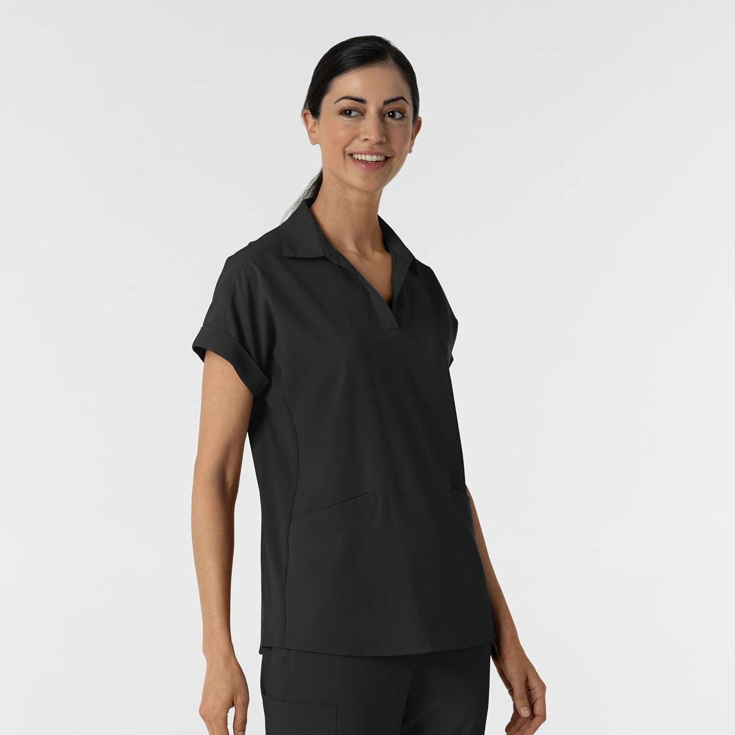 image:imageWINK Renew Womens FlexnReach Collared Scrub TopBlack