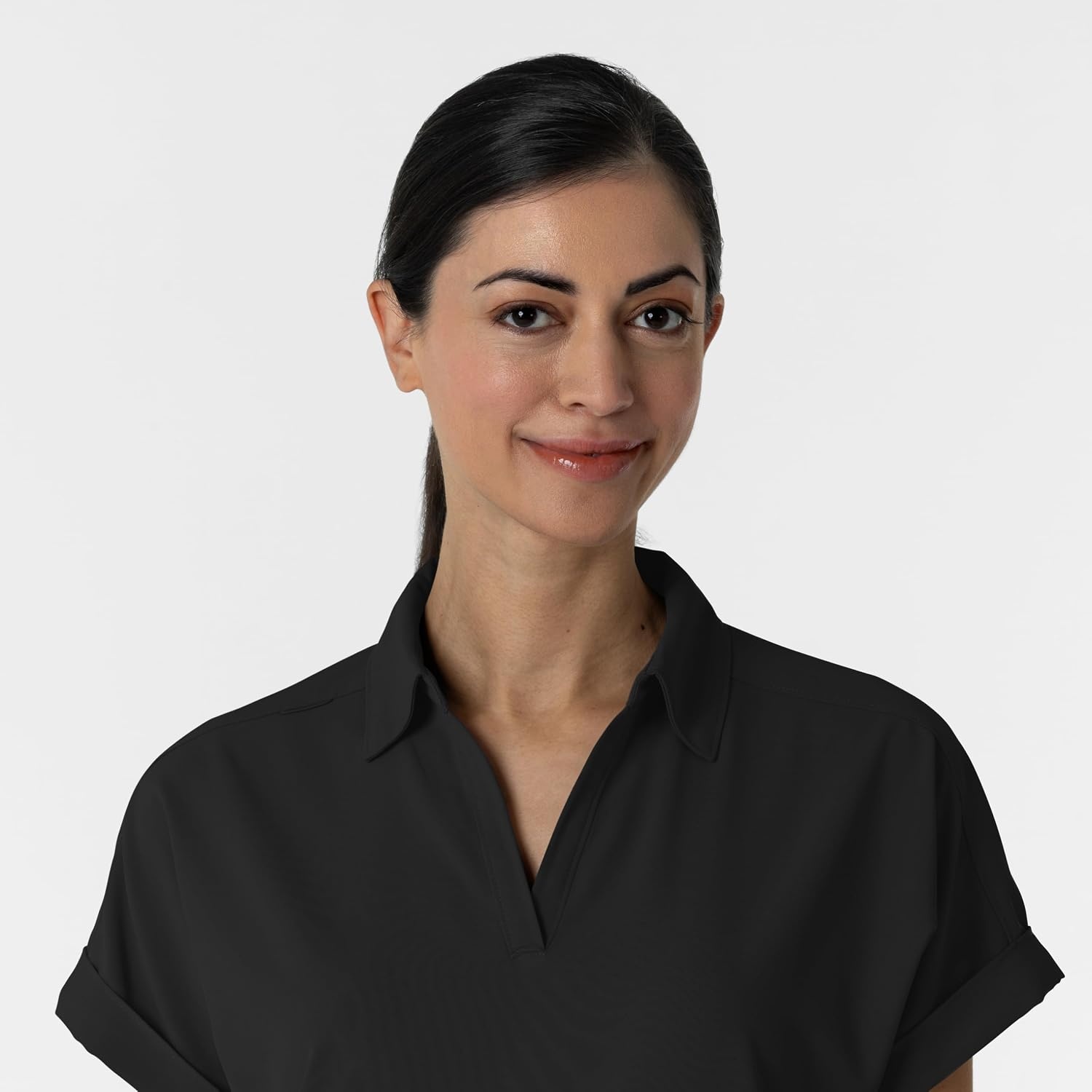image:imageWINK Renew Womens FlexnReach Collared Scrub TopBlack