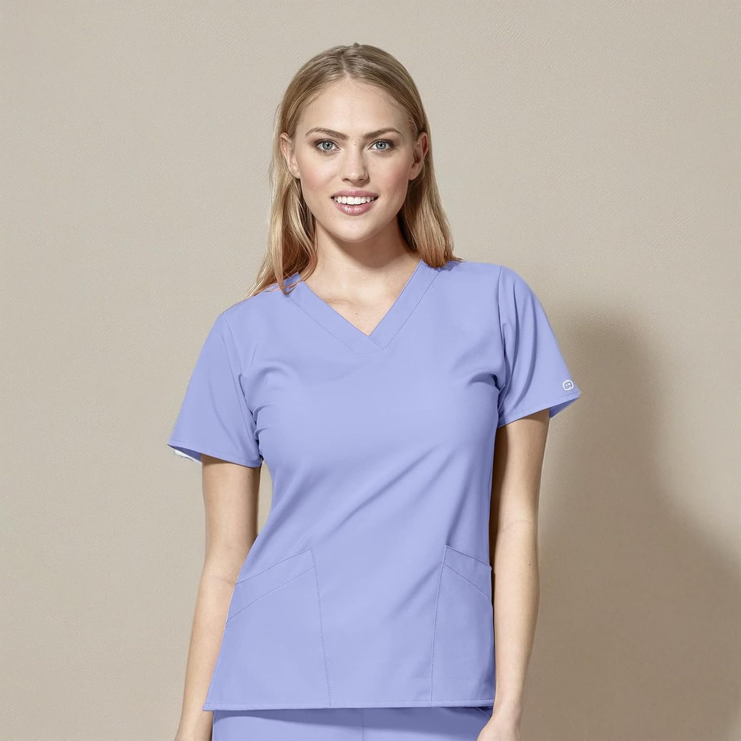 image:imageWINK W123 Womens Basic VNeck Scrub TopCeil Blue