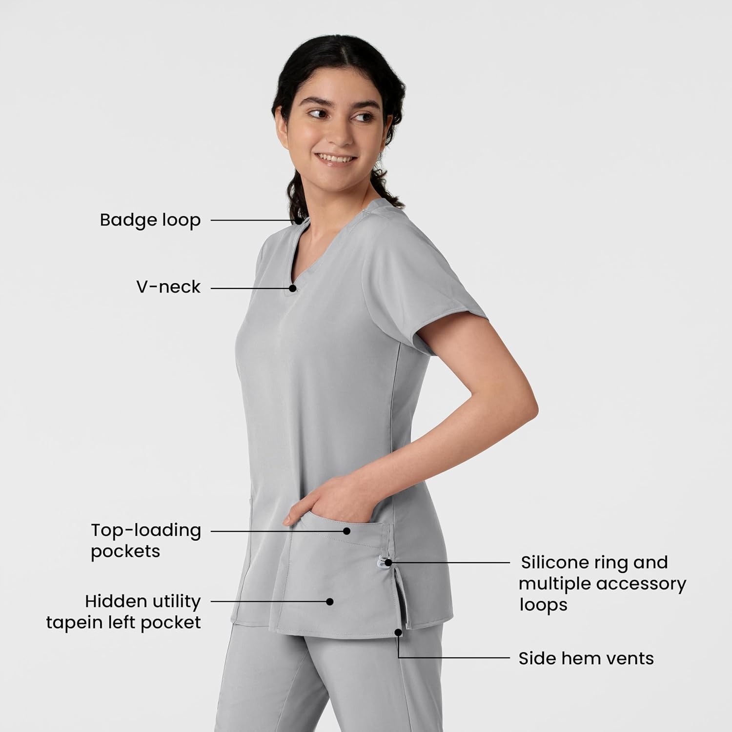 image:imageWINK W123 Womens Basic VNeck Scrub TopGrey