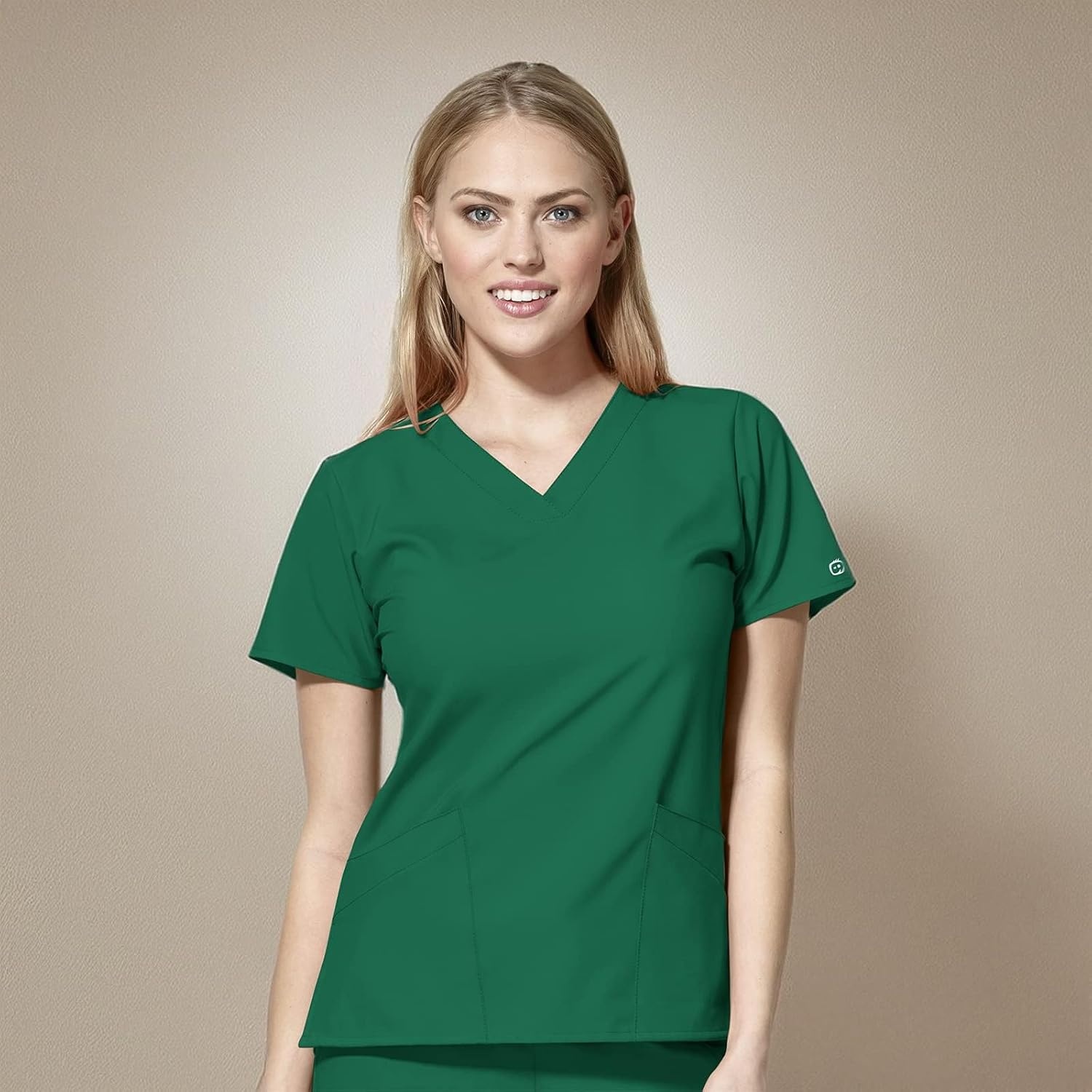 image:imageWINK W123 Womens Basic VNeck Scrub TopHunter Green