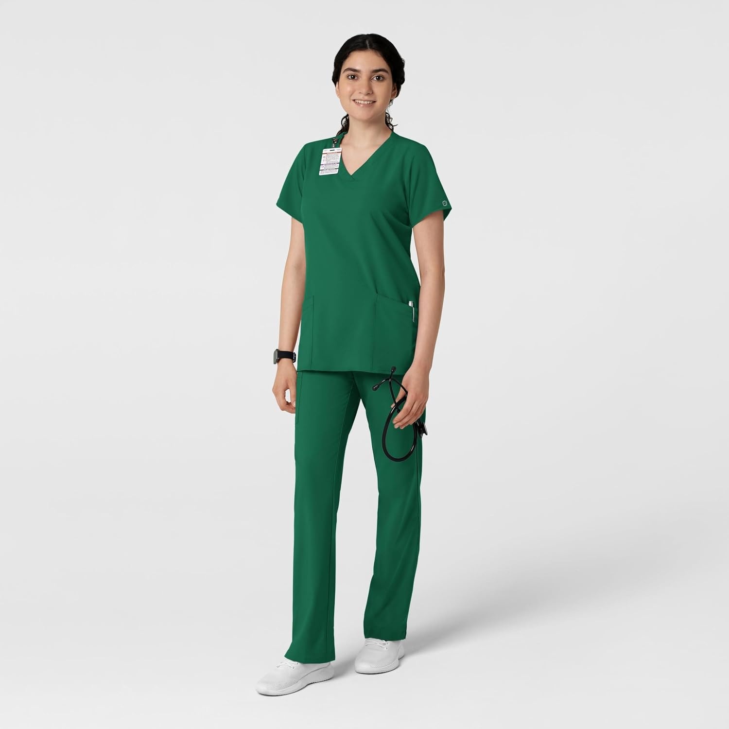 image:imageWINK W123 Womens Basic VNeck Scrub TopHunter Green