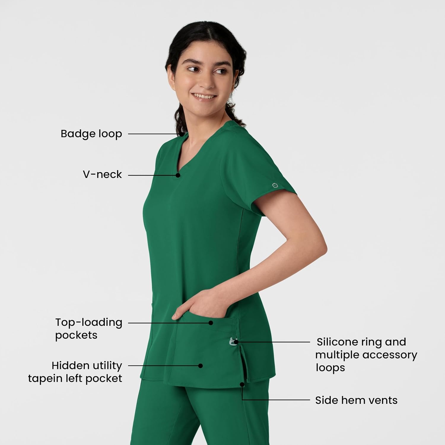 image:imageWINK W123 Womens Basic VNeck Scrub TopHunter Green