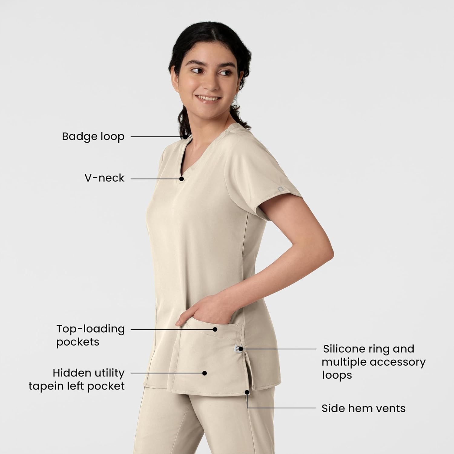image:imageWINK W123 Womens Basic VNeck Scrub TopKhaki