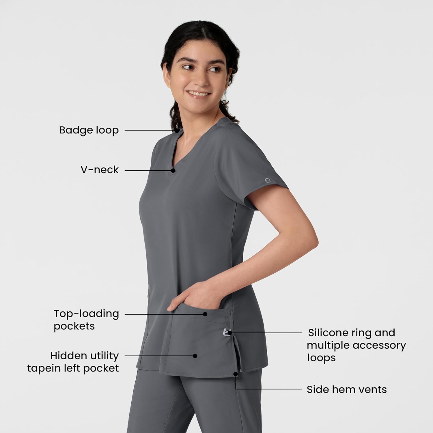 image:imageWINK W123 Womens Basic VNeck Scrub TopPewter