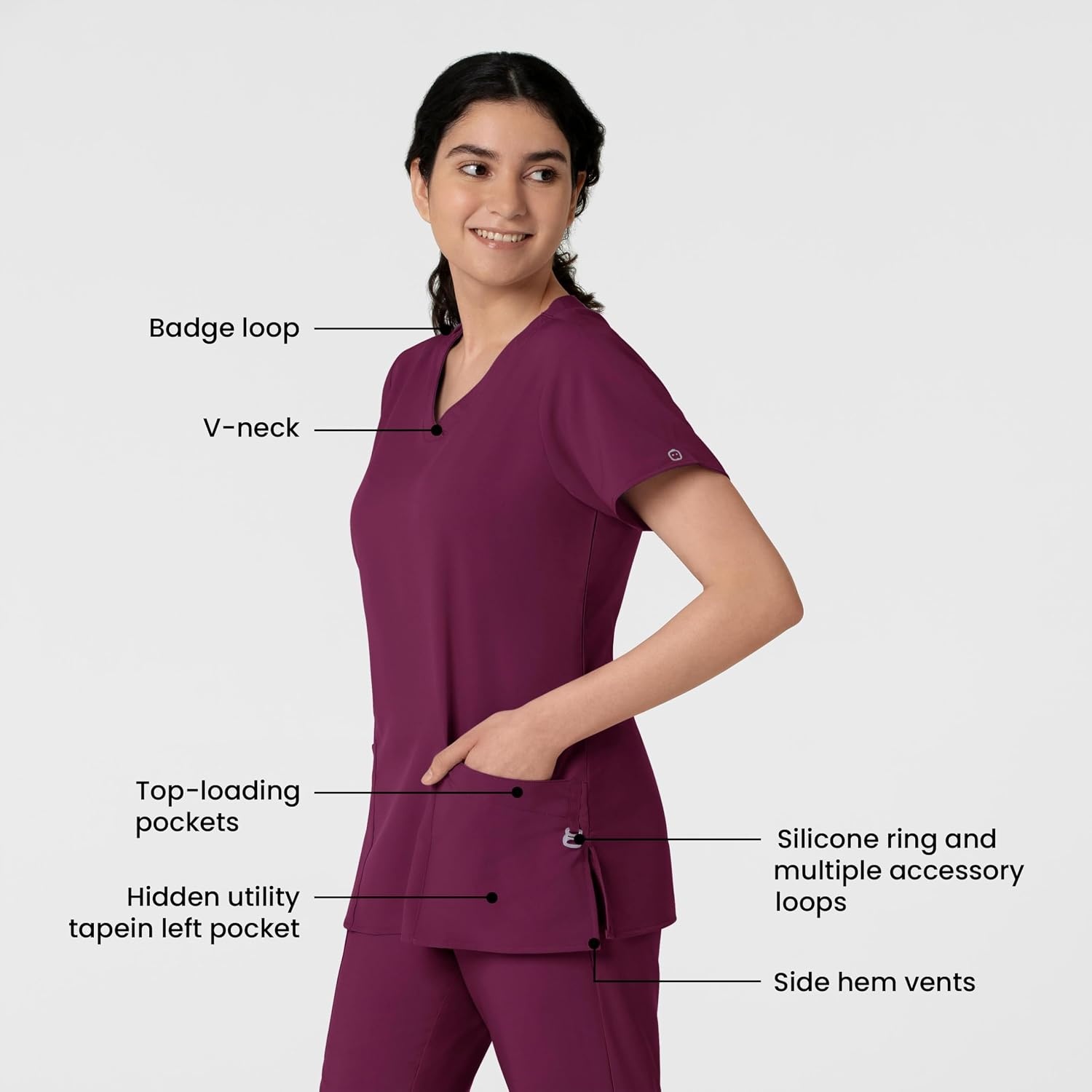 image:imageWINK W123 Womens Basic VNeck Scrub TopWine