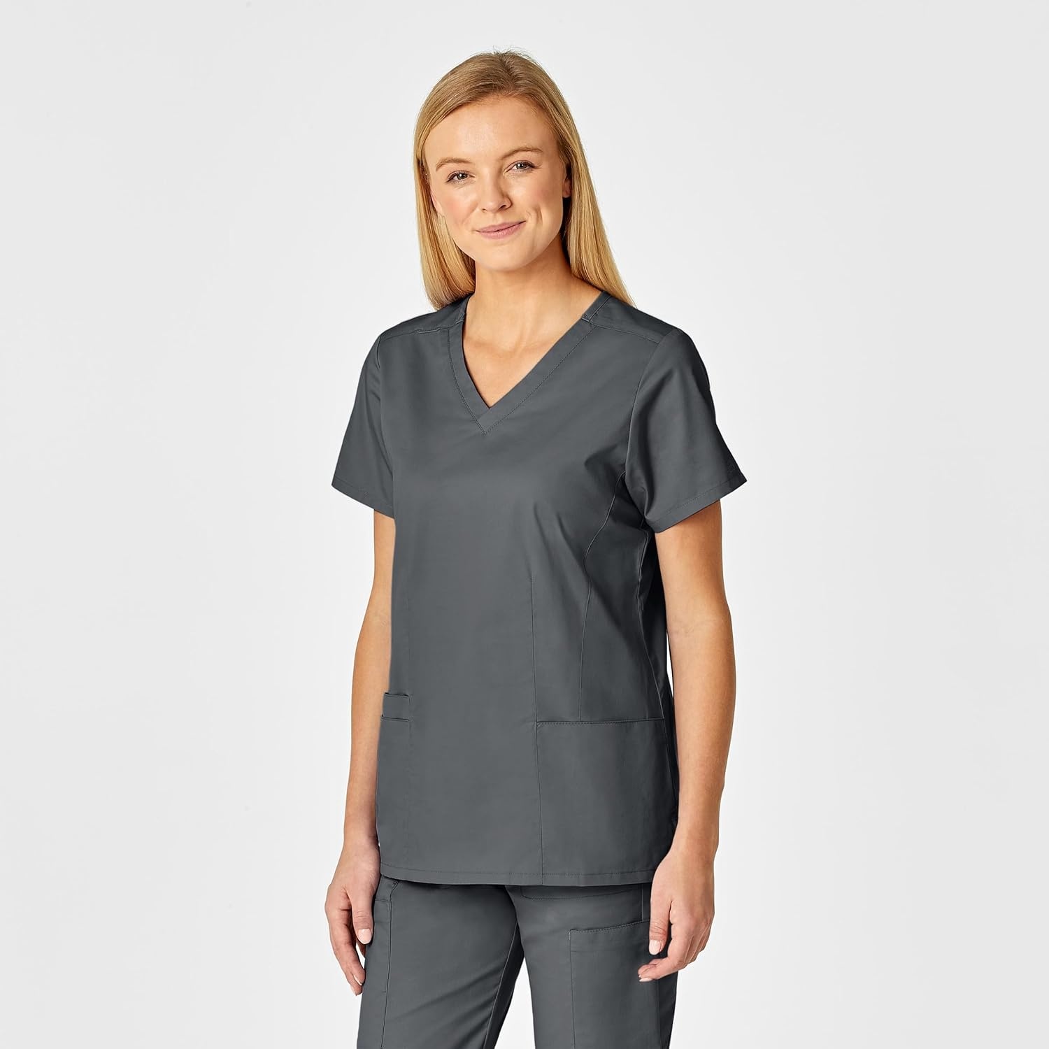 image:imageWINK WonderWORK Womens Shaped VNeck Scrub TopPewter