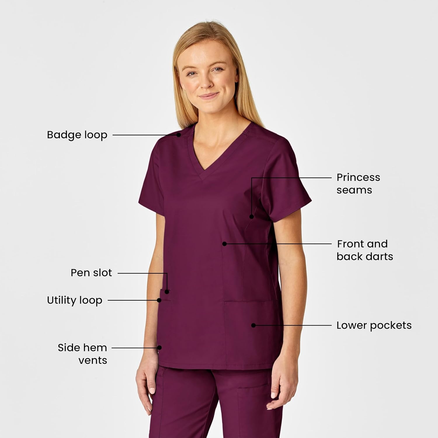 image:imageWINK WonderWORK Womens Shaped VNeck Scrub TopWine