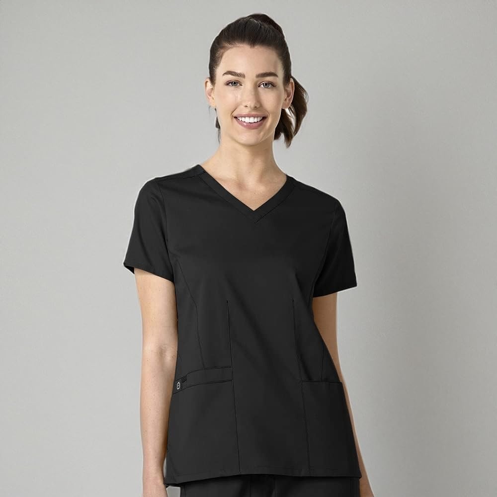 image:imageWINK WonderWORK Womens VNeck Scrub TopBlack