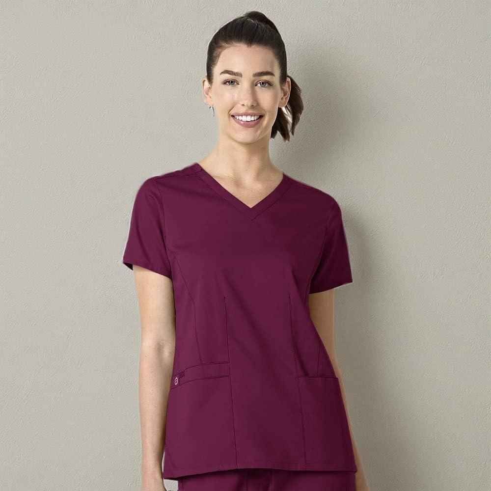 image:imageWINK WonderWORK Womens VNeck Scrub TopWine